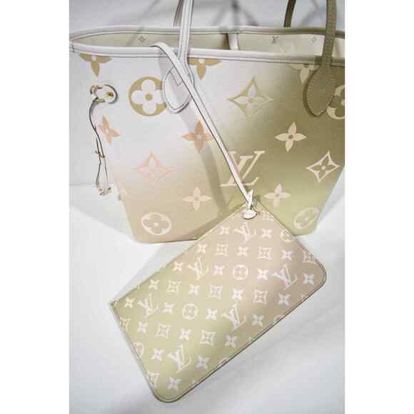 Louis Vuitton Neverfull MM Sunset Kaki Green Beige Tote Top Handle Shoulder Bag - Picture 11 of 12